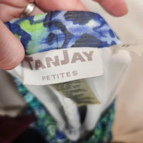 Tanjay Petites Blue Green Ikat Print Crinkle Maxi Skirt 14P Boho Tiered Lined - Picture 5 of 7